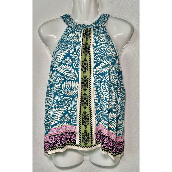 Loft Women's Palm Smocked Halter Top Floral Tropical Colorful Design Size M - Picture 3 of 6